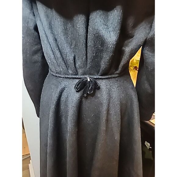 Vtg Lilli Ann Princess Coat 50s Shawl Collar Fit Flare Black Velvet Wool Sz 14 L - Picture 9 of 11